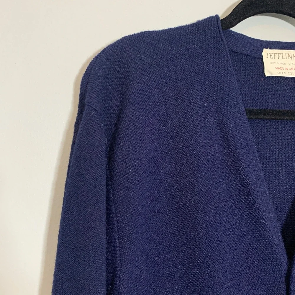 Vintage‎ Lord Jeff Jefflinks Navy Blue Button Cardigan Sweater Made in USA